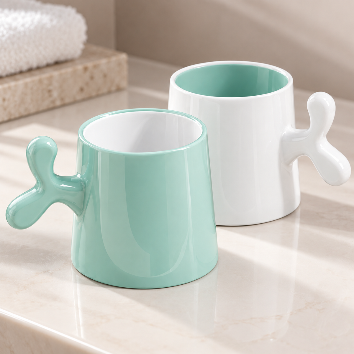 🫧 Cup | Ceramic Plastic Bathroom Couples | Tree Branch Glow