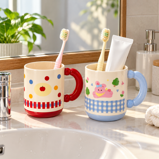 🍓 Cup | Plastic Ceramic Bathroom Girls | Cute Dopamine Glow