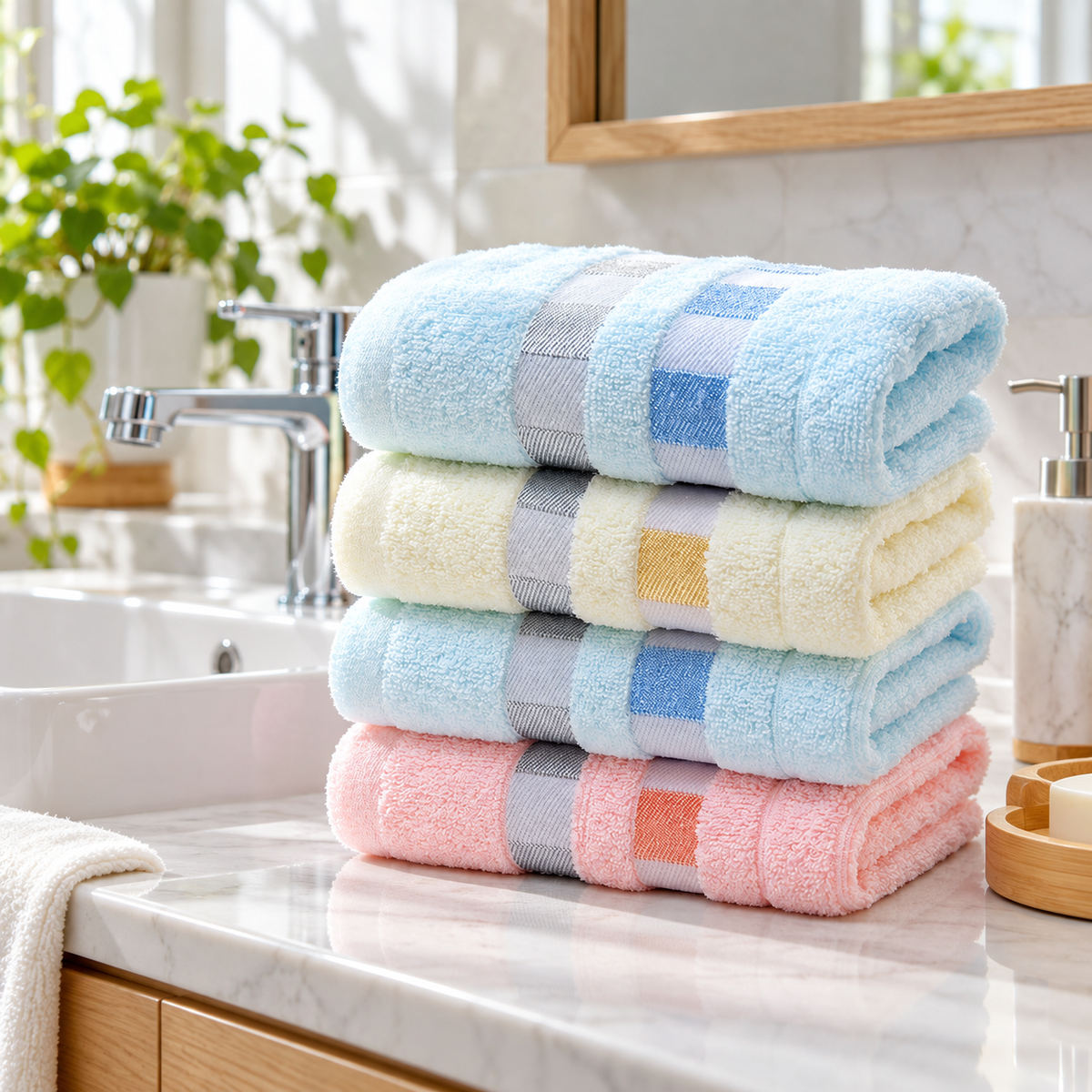 🛁 Towel | Cotton Terry Bathroom Family | Checkered Stripe Glow