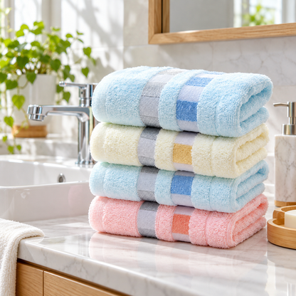 🛁 Towel | Cotton Terry Bathroom Family | Checkered Stripe Glow