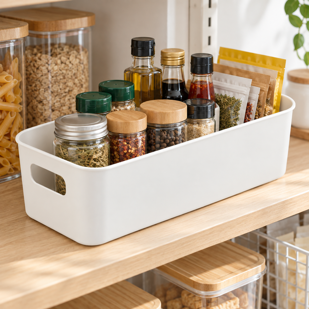 🗄️ Bin | Plastic Bamboo Kitchen Homeowners | Stackable Handle Glow