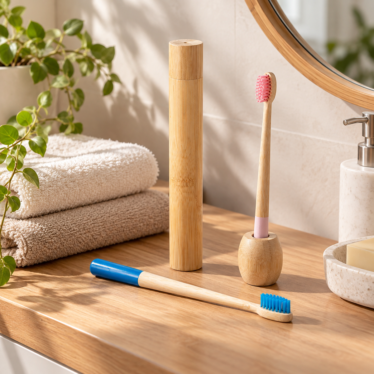 🪥 Toothbrush | Bamboo Bathroom Eco Friends | Natural Wooden Glow