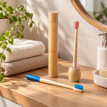 🪥 Toothbrush | Bamboo Bathroom Eco Friends | Natural Wooden Glow