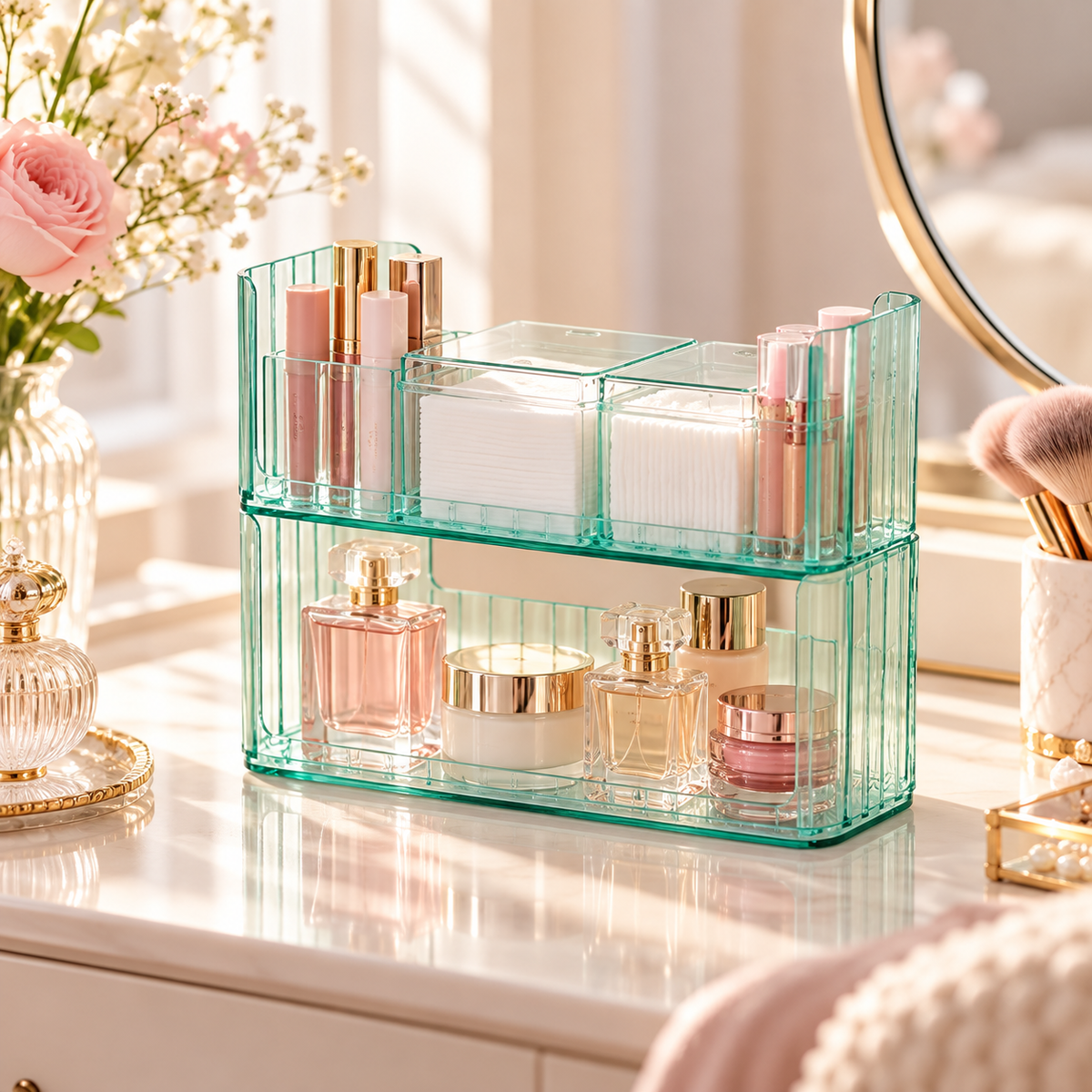 💄 Organizer | Acrylic Plastic Vanity Women | Clear Stackable Glow