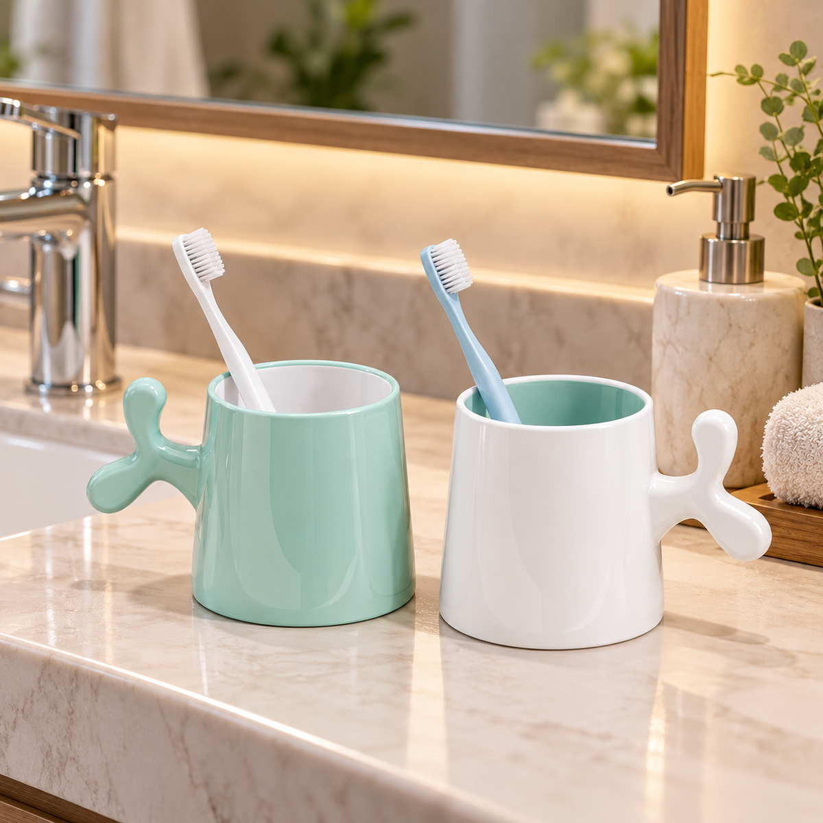 🫧 Cup | Ceramic Plastic Bathroom Couples | Tree Branch Glow