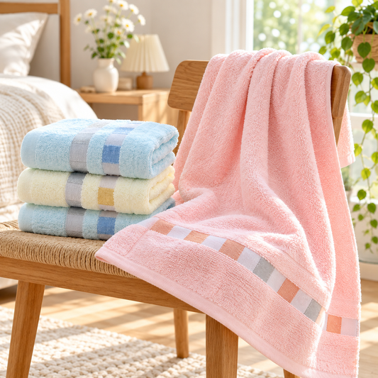 🛁 Towel | Cotton Terry Bathroom Family | Checkered Stripe Glow