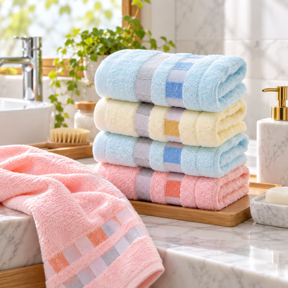 🛁 Towel | Cotton Terry Bathroom Family | Checkered Stripe Glow