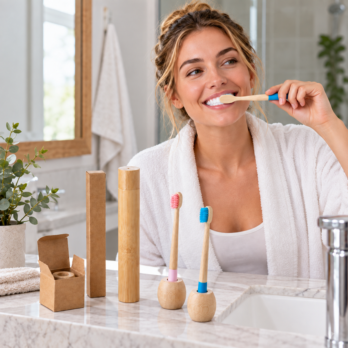 🪥 Toothbrush | Bamboo Bathroom Eco Friends | Natural Wooden Glow